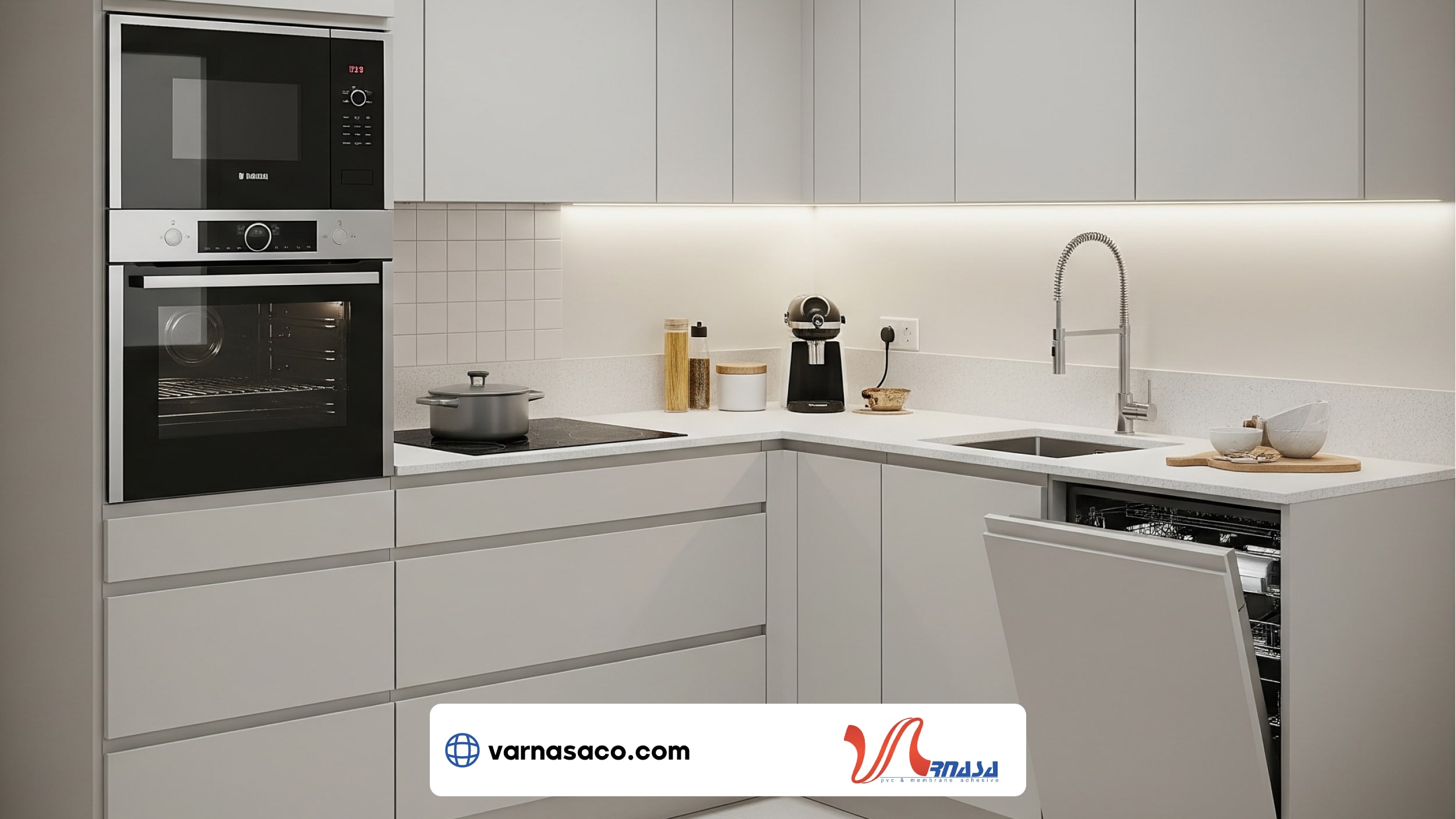 کابینت مدرن L شکل برای آشپزخانه کوچک
