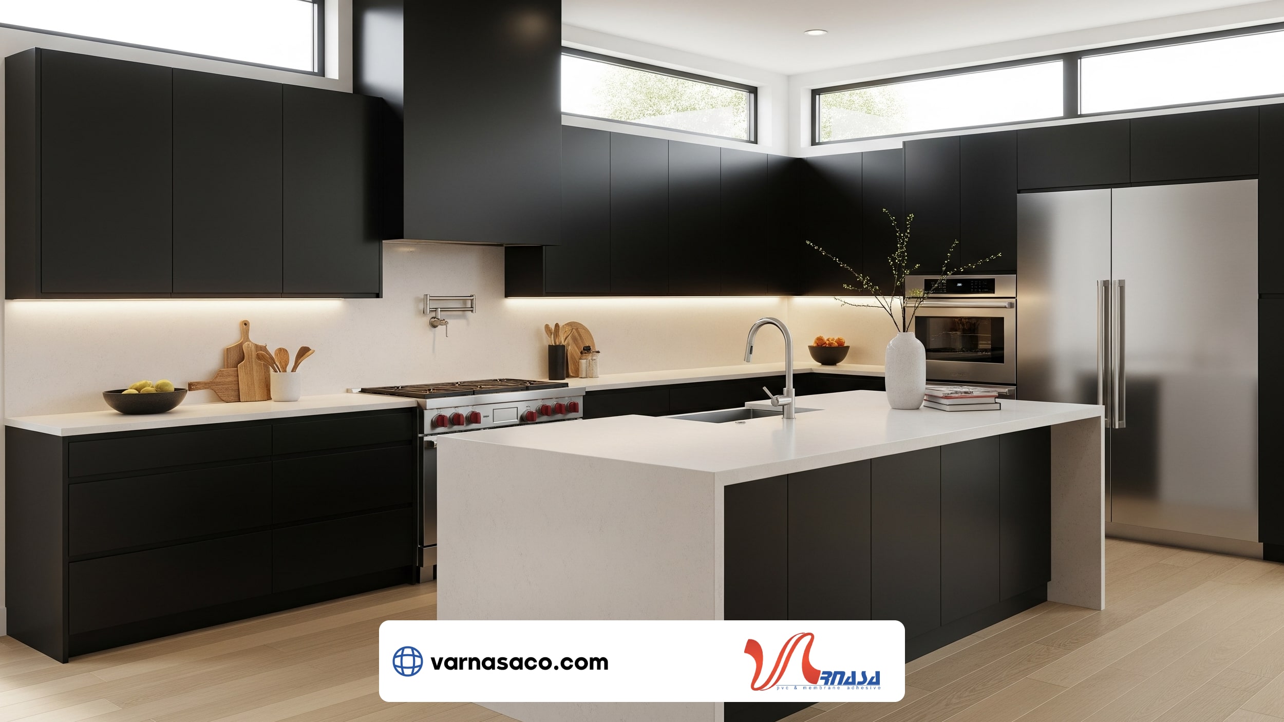 کابینت مدرن مشکی مات در آشپزخانه